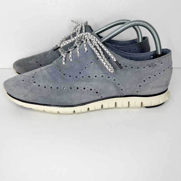 COLE Haan Zero Grand Light Blue Gray Suede Wingtip Oxfords Women's Size 10.5 - Picture 1 of 9